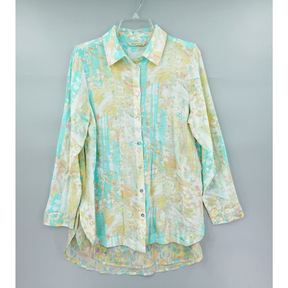 Soft Surroundings Shirt Medium Green Abstract Gauze Contrast Tunic Art to Wear - Picture 1 of 16